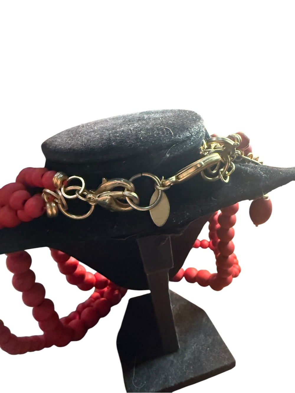 Signed Chico’s Multi Strand Matte Red Wooden Bead Statement Necklace - Picture 3 of 6